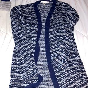 Say What? blue and white detailed knit cardigan